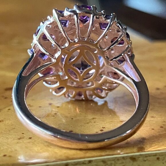 Natural Rose De France Amethyst Garnet Sterling Silver Cocktail Ring Size 7 - Picture 4 of 8